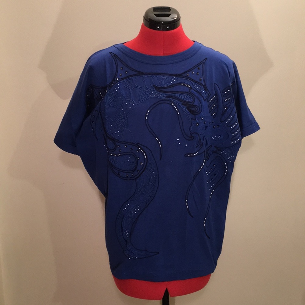 Escada embroidered and beaded short sleeved shirt